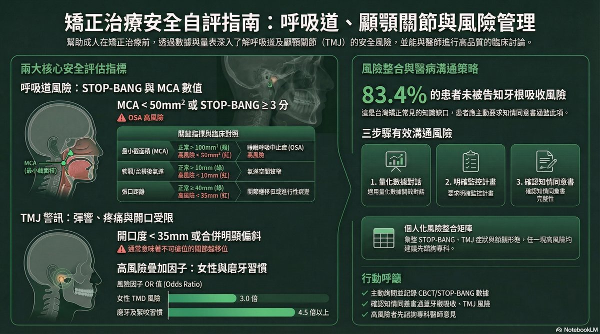 矯正治療安全自評指南：呼吸道、顳顎關節與風險管理
